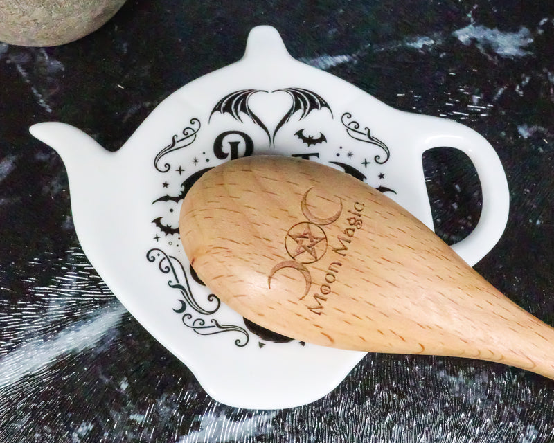 Pack Of 2 Wicca Bat Brew Cauldron Porcelain Tea Spoon Or Bag Rest Petite Plate