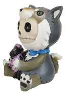 Larger Furrybones Wolfgang Skeleton In Wolf Costume With Purple Sheep Figurine