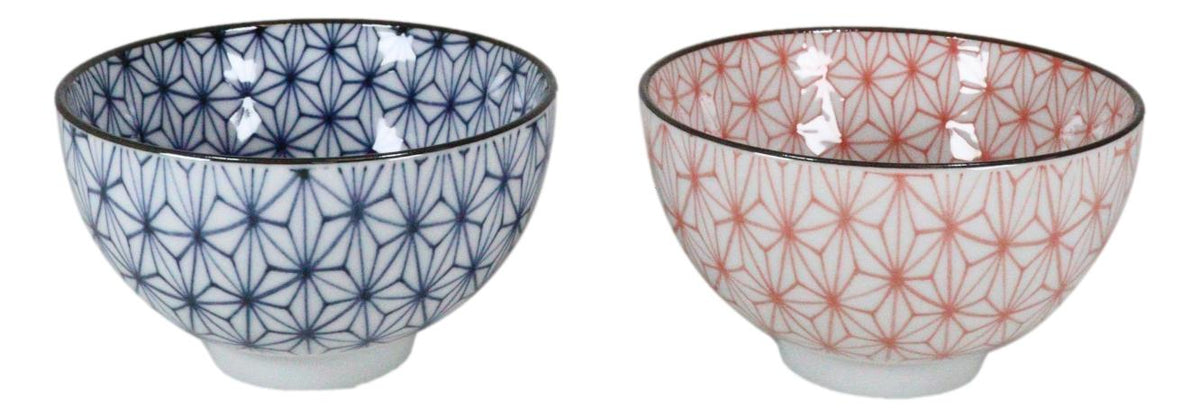 Ebros Gift Japanese Colorful Matrix Polygon Bowls Food Safe 4.5" Diameter Japanese Decorative Bowl Set of 4 Ceramic