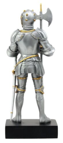 Silver & Gold Italian Knight Figurine 9"H Medieval Suit Of Armor Battle Axeman