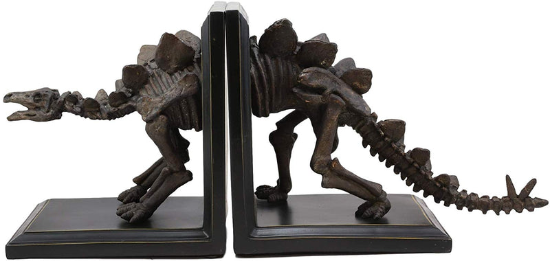 Ebros Museum Gallery Quality Prehistoric Stegosaurus Dinosaur Fossil Skeleton Bookends Pair Set Statue 9.75" High for Archaeology Fans Excavation of Ice Age Jurassic Era Decor Figurine Model