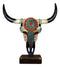 Large Rustic Western Bull Cow Skull With Turquoise Red Rocks Desktop Figurine