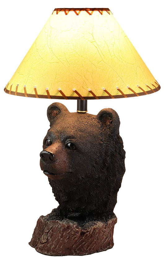Ebros Woodland Rustic Cabin Lodge Decor Mountain Black Bear Head Bust Table Lamp Statue with Shade 23"High Forest Bears Bedside Desktop Lamps Vintage Design Home Accent
