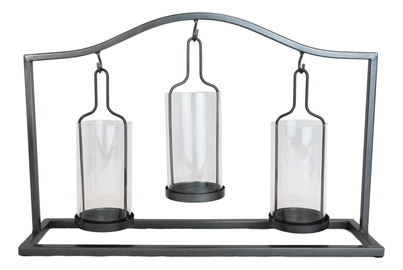 Western Black Arched Metal Stand Decorative Triple Votive Candles Candleholder