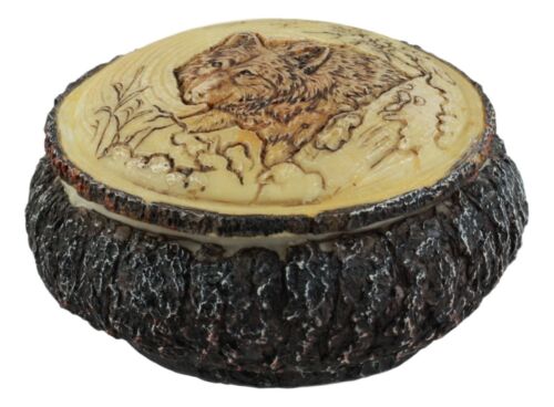 Ebros Rustic Faux Wood Alpha Wolf Jewelry Box Figurine 4" Diameter