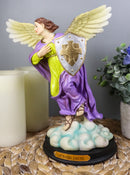 Ebros Holy Archangel Saint Saeltiel Carrying Shield of Faith Statue with Brass Name Plate 10" Tall Angel Selaphiel Patron of Worship Intercession and Prayer of God Altar Collectible Figurine