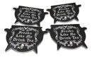 Set Of 4 Wicca Occult Freaks Bat Skull With Rose Cauldron Ceramic Cork Coasters