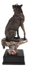 Rustic Moon Howling Alpha Wolf Sitting On Rocky Cliff Figurine With Trophy Base