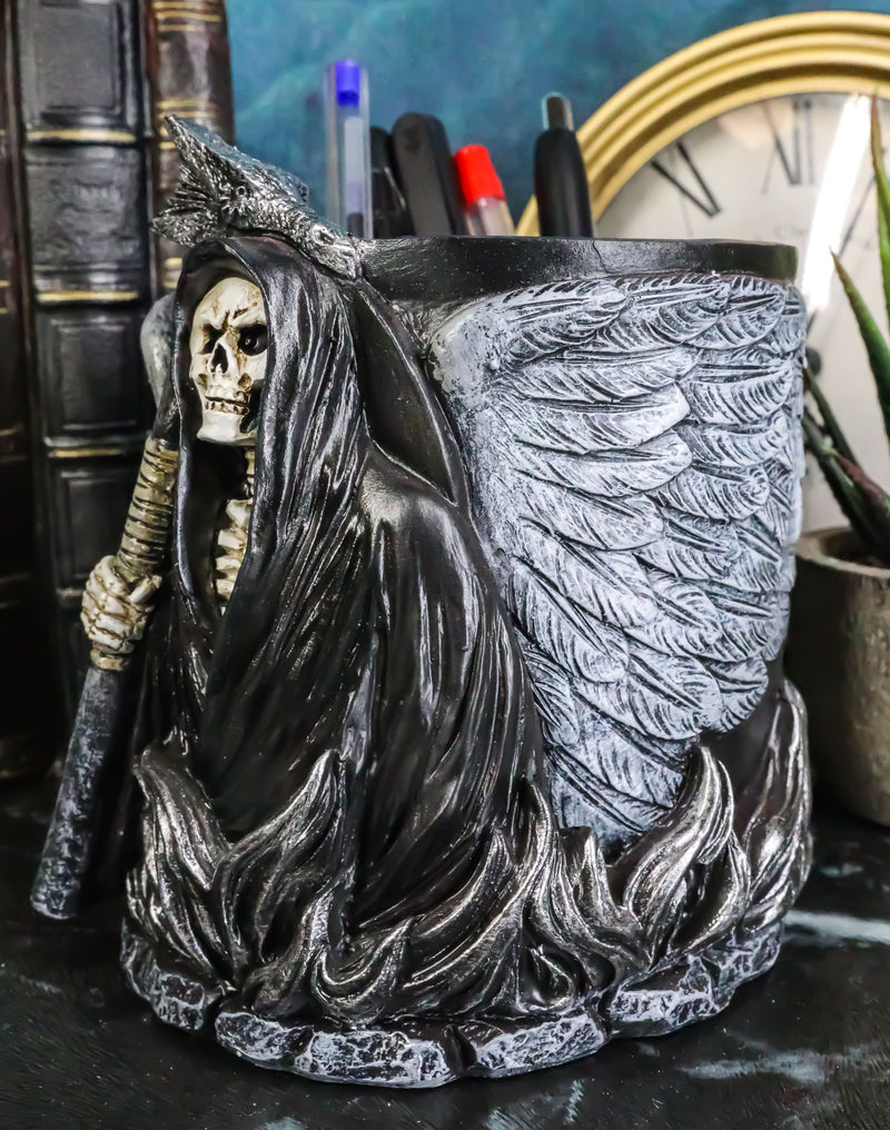 Ange Winged Grim Reaper With Scythe Pen Stationery Make Up Brush Holder Figurine