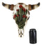 Western Rustic Green Flowering Cactus Steer Bison Bull Cow Skull Wall Decor