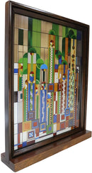 Ebros Frank Lloyd Wright Cactus Flowers Stained Glass Plaque Wall Hanger 15"H