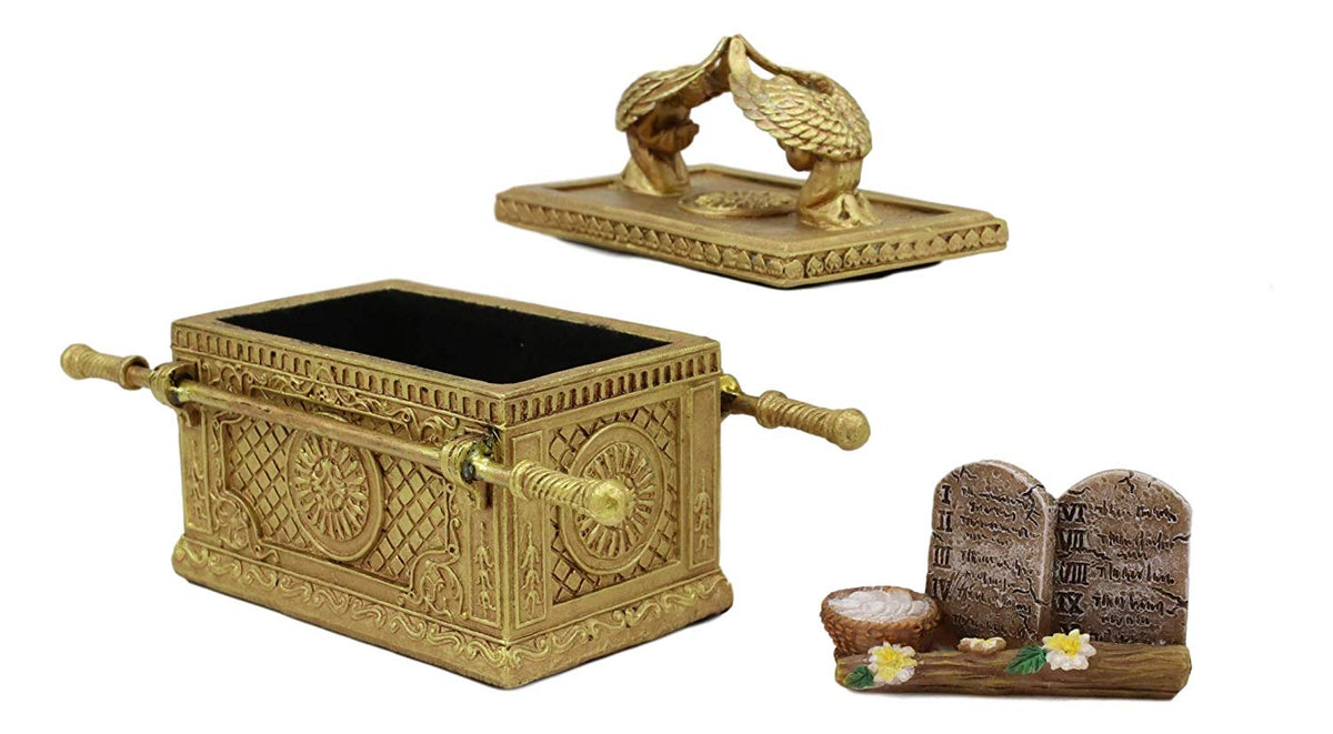 Matte Gold Ark Of The Covenant Model With Contents Figurine Decorative Box 1:10 - Ebros Gift