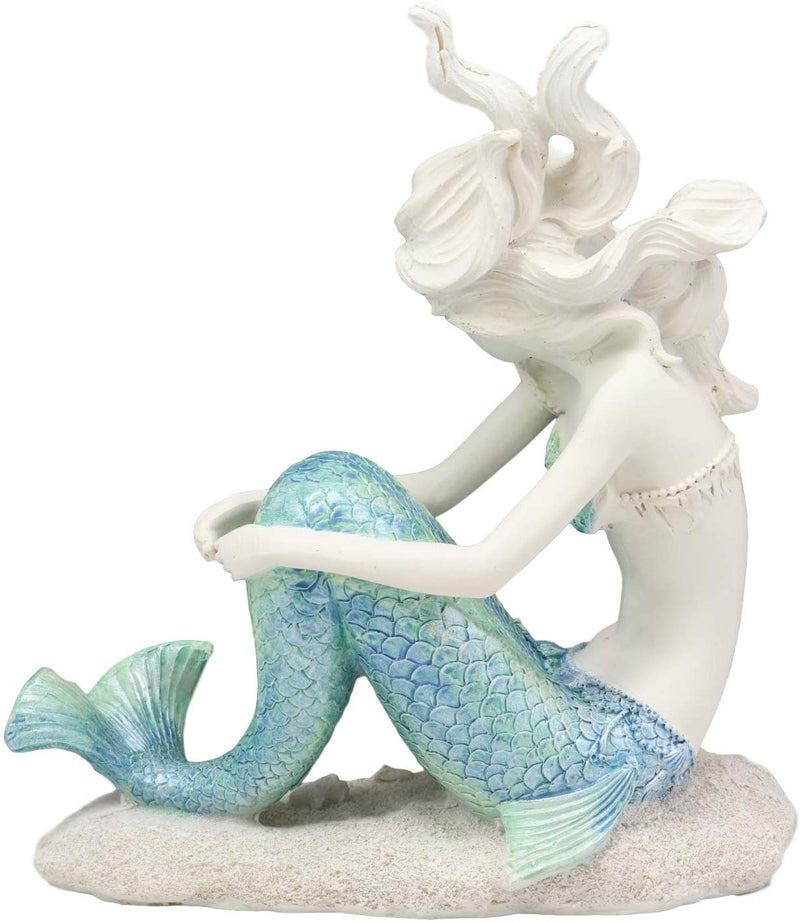 Ebros Gift Nautical Capiz Blue Tailed Siren Mermaid with Seashell and Starfish Statue Ocean Aquamarine Princess Coastal Beach Under The Sea Decorative Accent (Sitting On Seabed)