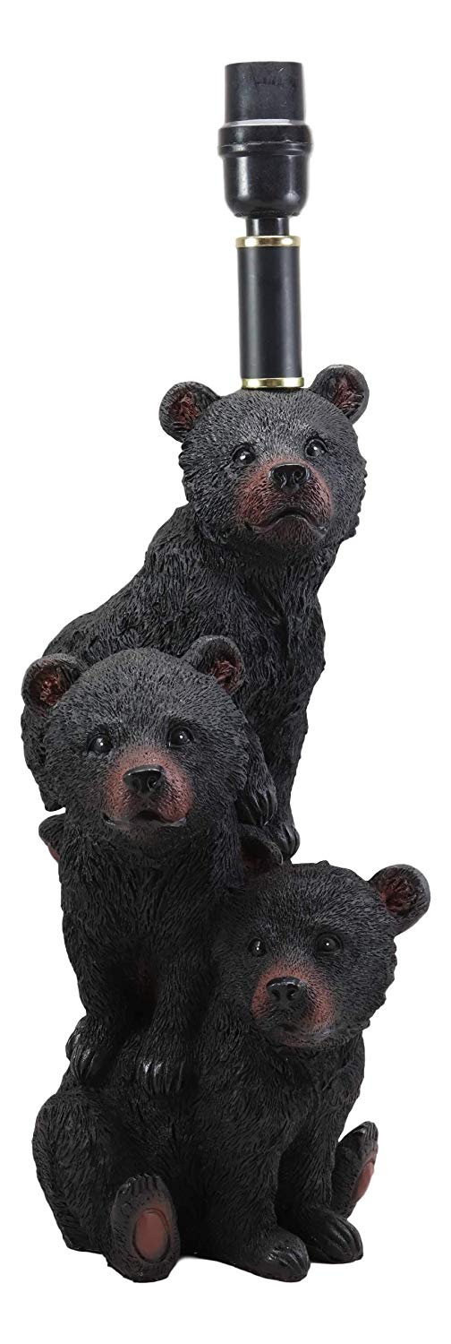Ebros Wildlife Rustic Cabin Lodge Decor Whimsical Stacked Up 3 Playful Black Bear Cubs On Piggyback Table Lamp Statue with Shade 23.75"High Forest Bear Family Desktop Lamps