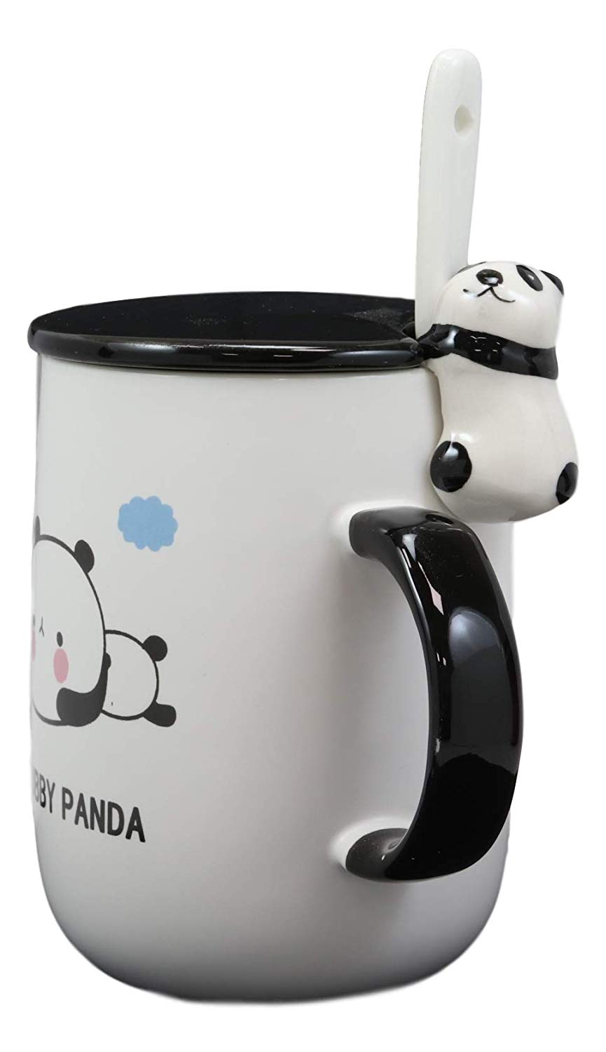 Chubby Baby Giant Panda Bear Ceramic Coffee Tea Mug Drink Cup With Spoon And Lid
