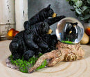 Ebros Rustic American Papa & Mama Black Bears W/ Cubs Small Glitter Water Globe