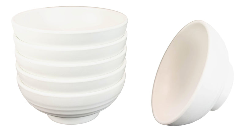 Pack Of 6 Contemporary Ridged 7.5"D Matte White Melamine Salad Pasta Soup Bowls