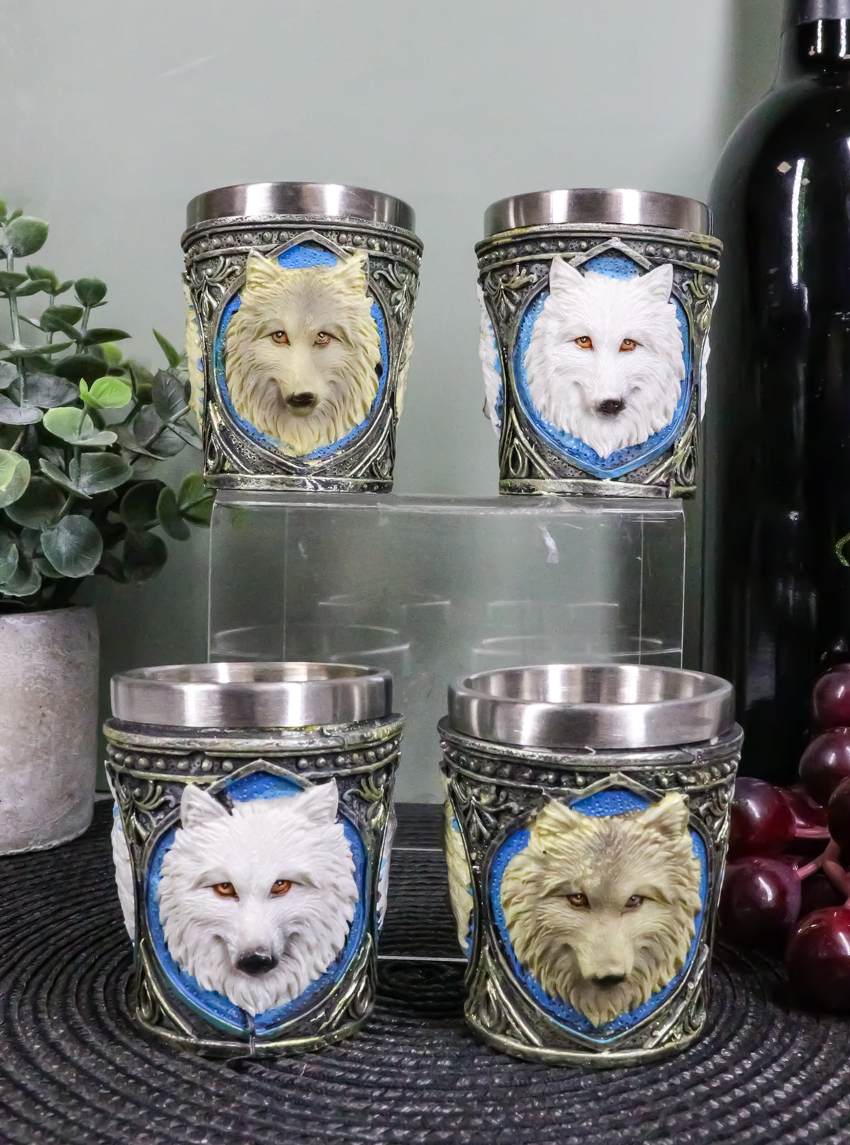 Mythical Fantasy Albino And Gray Wolf Shot Glasses 2-Ounce Set Of 4 Novelties