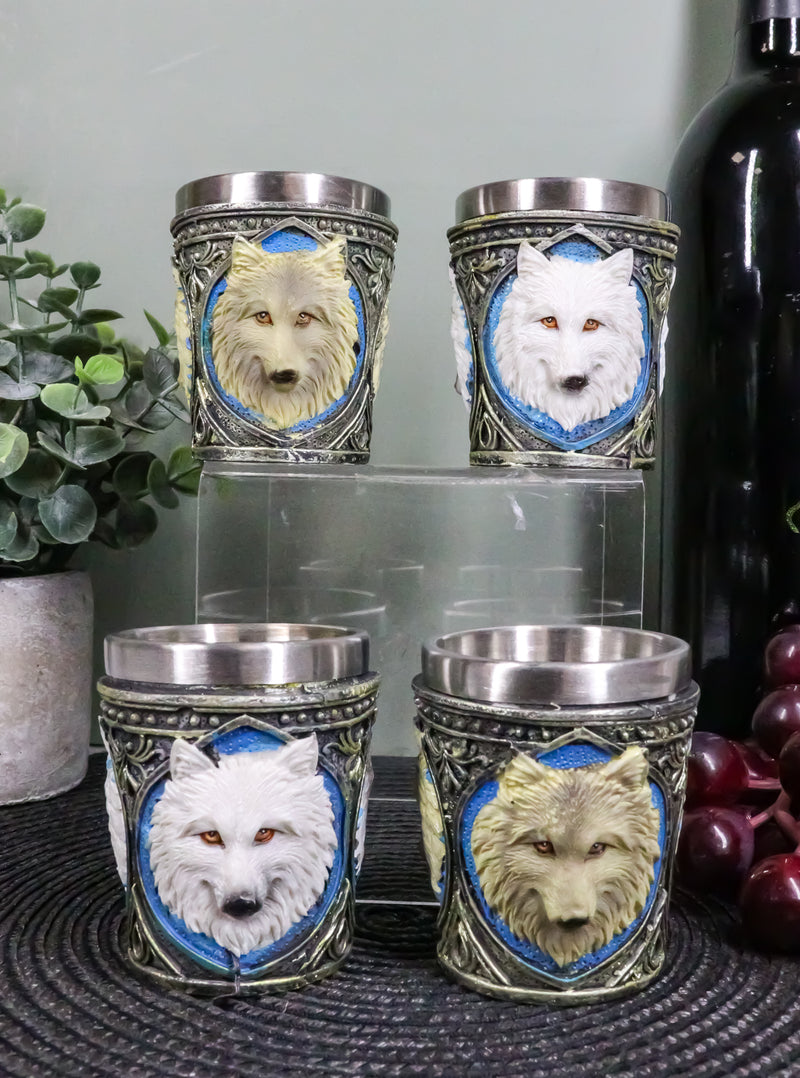 Mythical Fantasy Albino And Gray Wolf Shot Glasses 2-Ounce Set Of 4 Novelties
