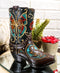 Western Cowboy Faux Tooled Leather Butterfly Cowboy Boot Pen Holder Flower Vase