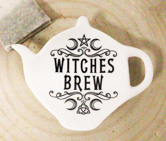 Ebros Pack Of 2 Wicca Moons Witches Brew Hex Ceramic Tea Spoon / Bag Holder Rest Plate