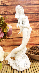 Rustic White Stone Finish Nautical Ariel Mermaid Standing By Coral Reef Figurine