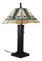 Ebros Gift Frank Lloyd Wright Mission Style Geometrical Pyramid Translucent Glass Shade Side Table Lamp with Dark Stained Faux Wood Resin Base 28.5" Tall Classic Luxury Decorative Desk Light