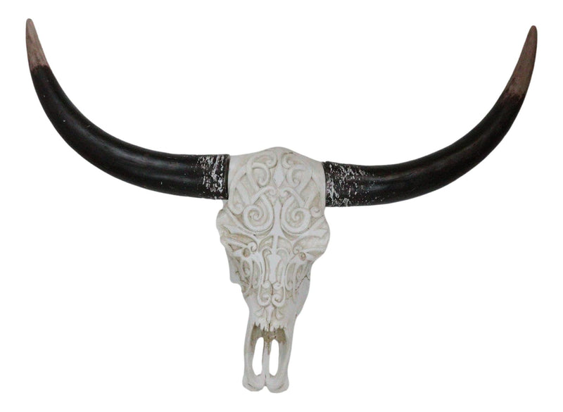 Western Tooled Filigree Longhorn Steer Cow Aged Bone Skull LED Light Wall Decor