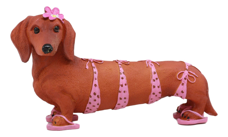 Ebros Doxie Collection Pink Polkadot Bikini Beach Bod Sexy Dachshund Figurine 6"Long As Whimsical Wiener Dog Decor Collectible
