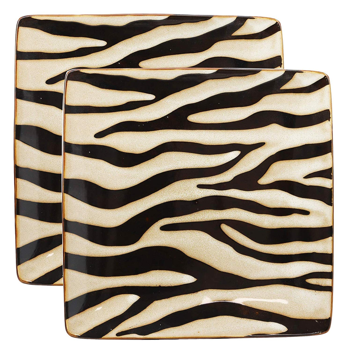 Ebros Zebra Horse Prints Large Square Dinner Plate Set of 2 10.75" Plates