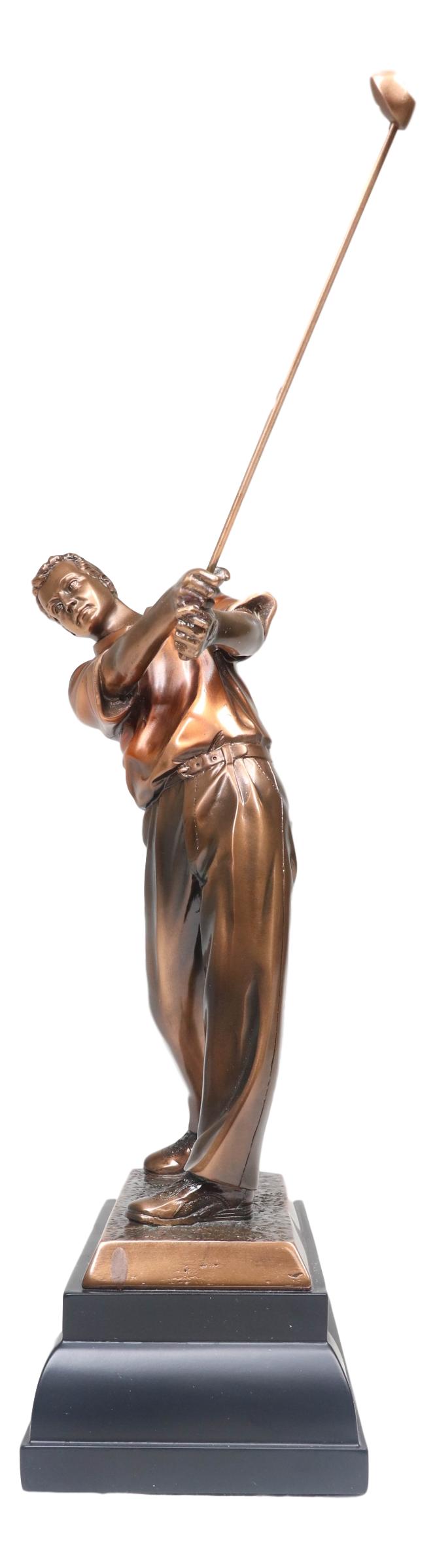 Professional Golfer Swinging Golf Club Bronze Electroplated Decor Statue 15" H