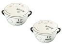 Pack Of 2 White Maneki Neko Lucky Cat Porcelain Kids Food Bowls W/ Lid 25Oz