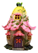 Mini Enchanted Fairy Garden Trumpet Lily Cottage Light Up House W/ Door Figurine - Ebros Gift