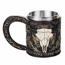 Country Western Wild Buffalo Bison Horned Skull 11oz Drinking Vessel Tankard Mug