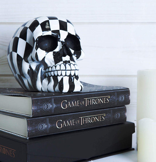 Ebros Harlequin Black And White Squares Checkered Skull Figurine Statue 6" Long - Ebros Gift
