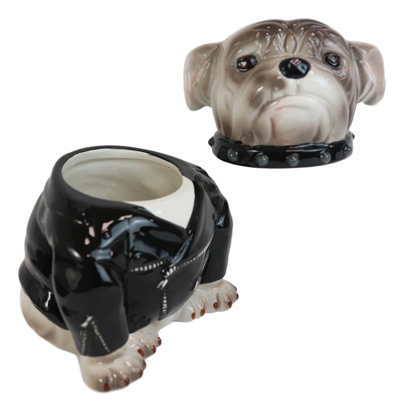 Ceramic American Gangster Bully Bulldog With Spiked Collar Cookie Jar Figurine
