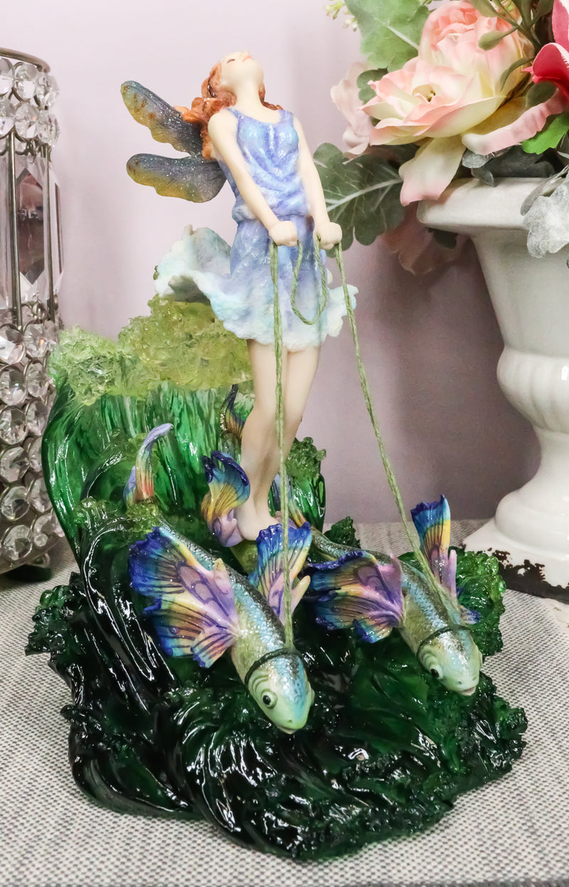 Surfer's Dream Josephine Wall Statue Ocean Fairy Riding Rainbow Fish Chariot