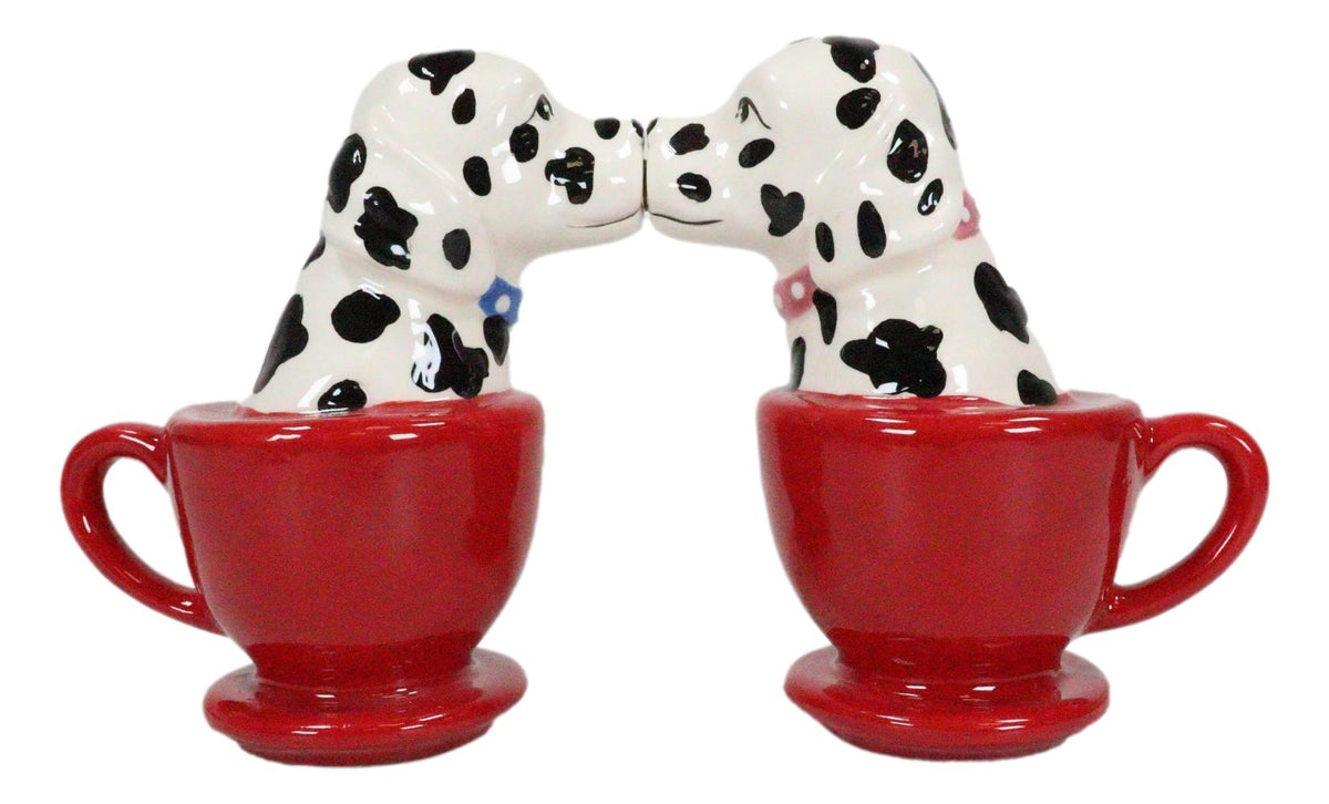 Kissing Dalmatian Dogs in Tea Cup 3.5'' Tall Magnetic Salt and Pepper Shakers