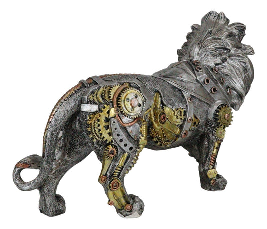 Steampunk Pressure Valve Bionic Geared Cyborg Lion King Prowling Figurine