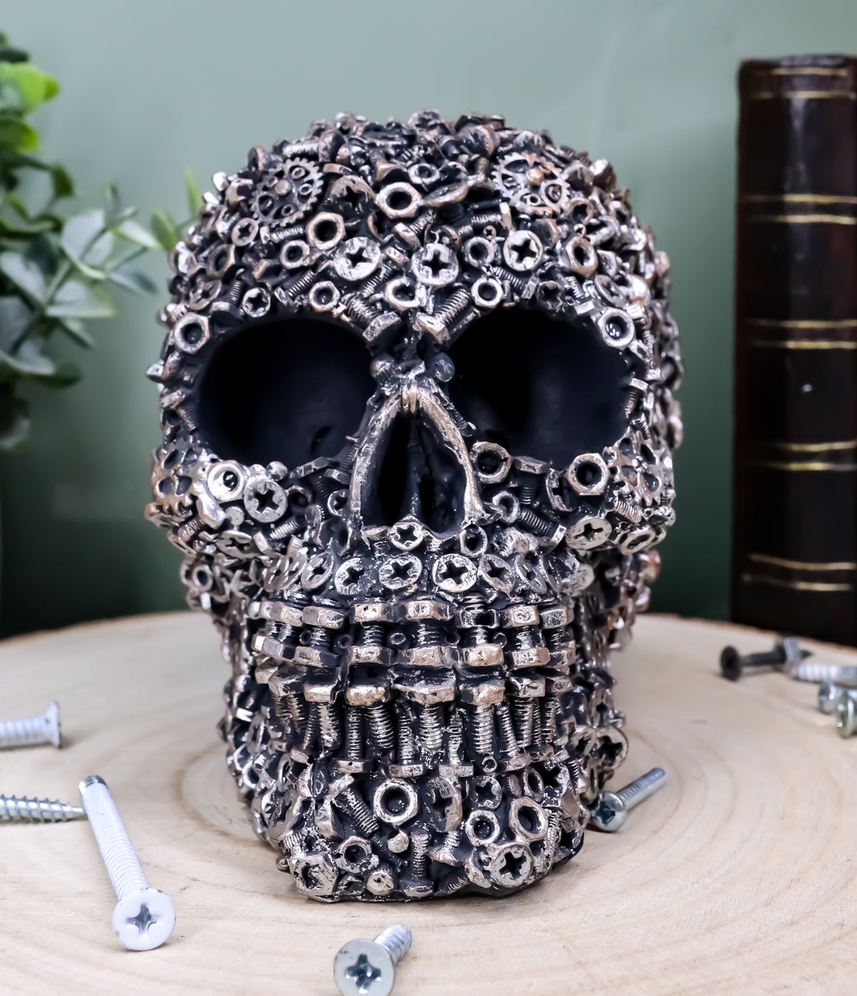 Ebros Junkyard Mechanic Gears Nuts Bolts And Screws Hardware Skull Decorative Figurine - Ebros Gift