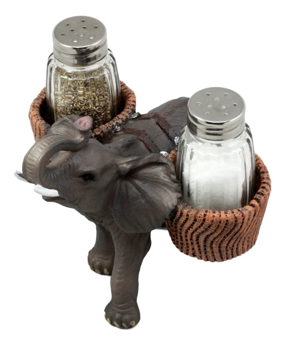 Ebros Savanna Calls Trumpeting Elephant Glass Salt And Pepper Shakers Holder Set