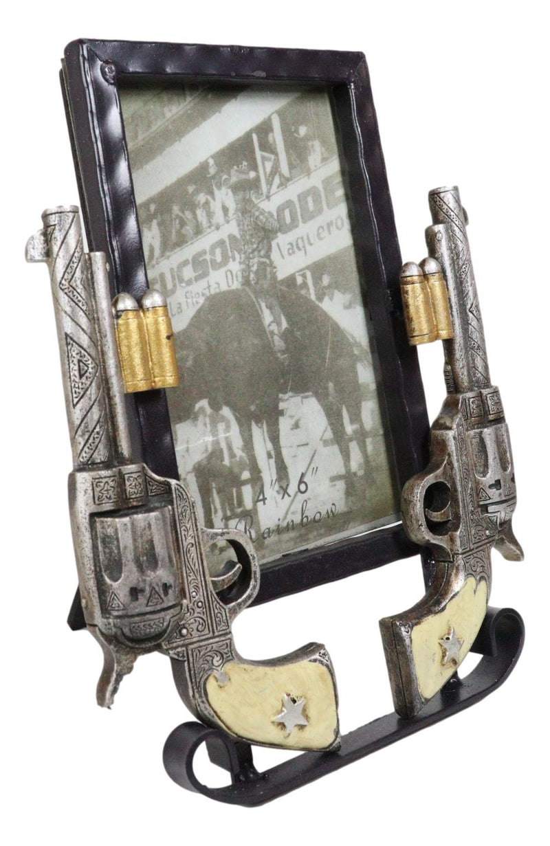 Rustic Western Double Pistol Revolver Guns 4"X6" Desktop Or Wall Picture Frame