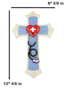 Physician Medic Blue Layered Wall Cross With Red Heart Stethoscope Doctor Nurse