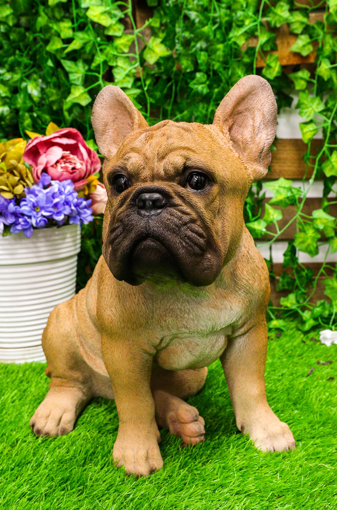 Large Lifelike Realistic French Bulldog Statue With Glass Eyes 15.75"H