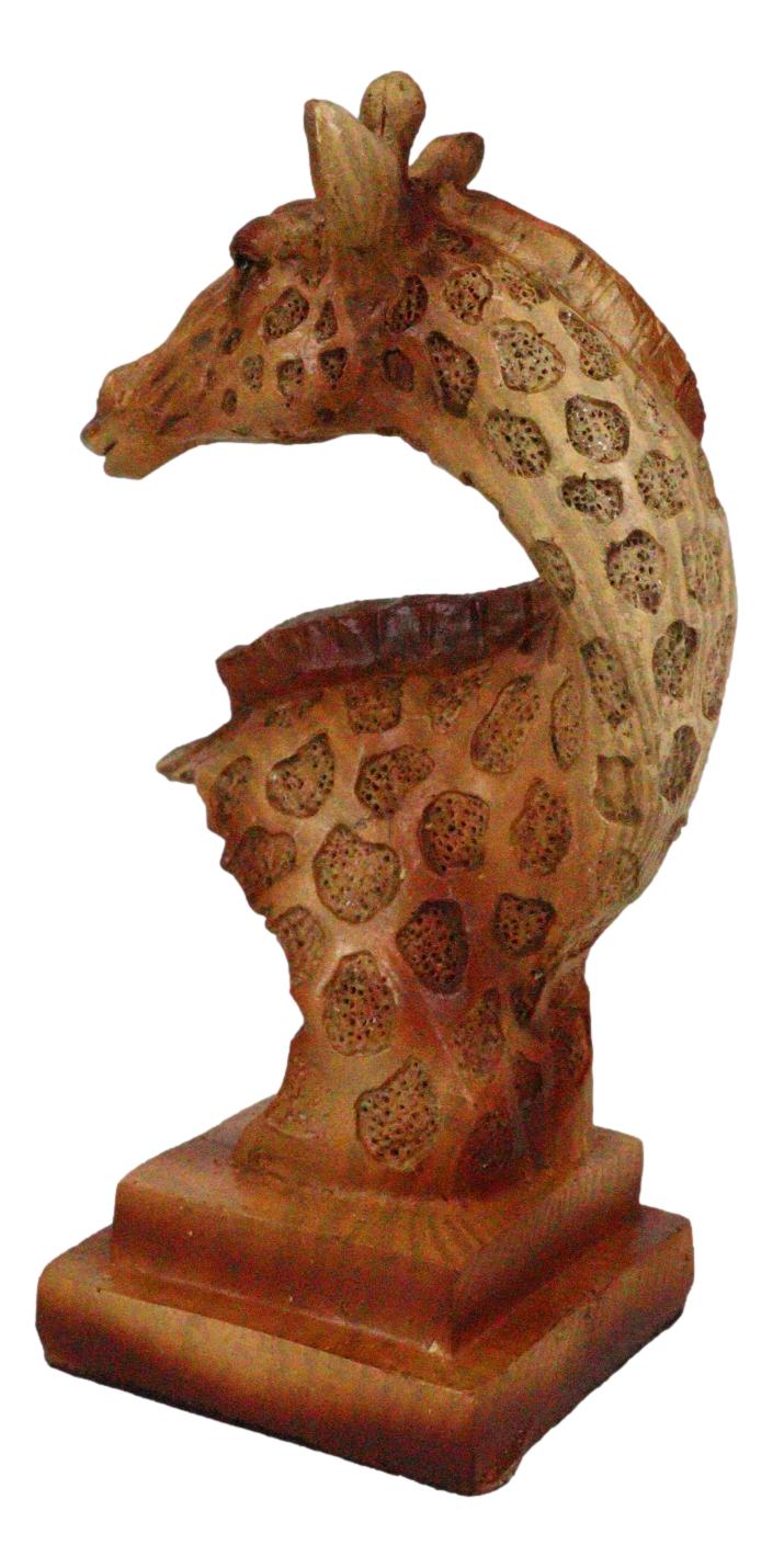 Wild Safari Savannah Giraffe Bust Figurine In Faux Wood Cutout Carving Finish