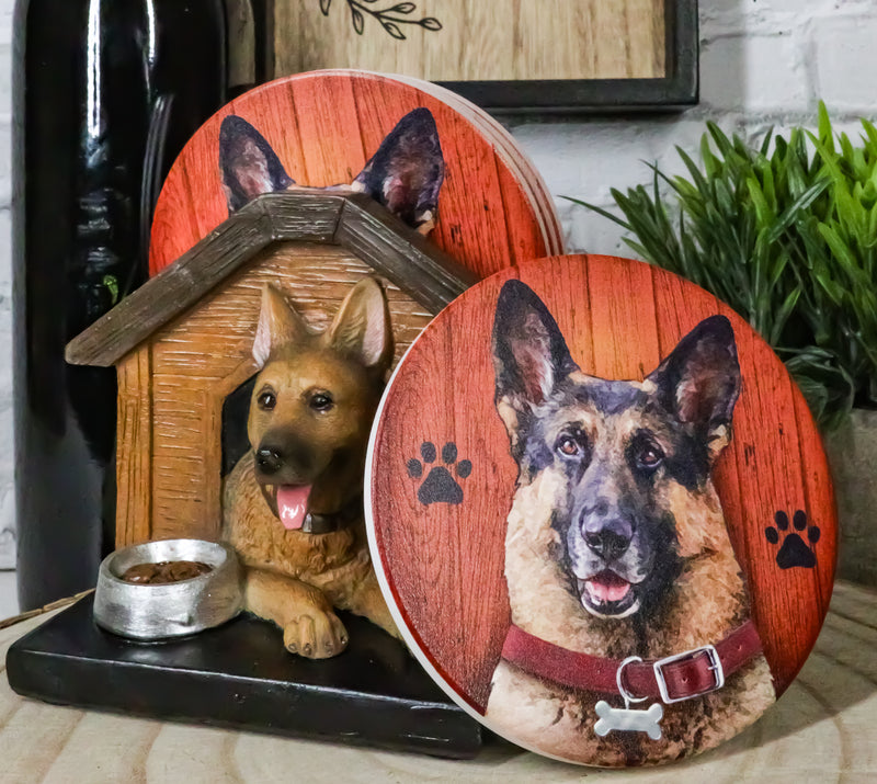 Canine Service Germen Shepherd Dog In Doghouse Coaster Set Holder And 4 Coasters