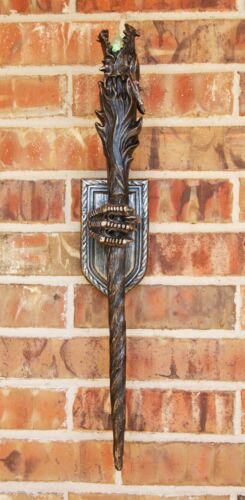 Ebros Medieval Renaissance Dungeon Dragon Head Scepter Orb Torch 23.5" Long with Color Changing LED Light and Wall Mounted Dragon Claws Holder Wizards and Dragons Sorcery
