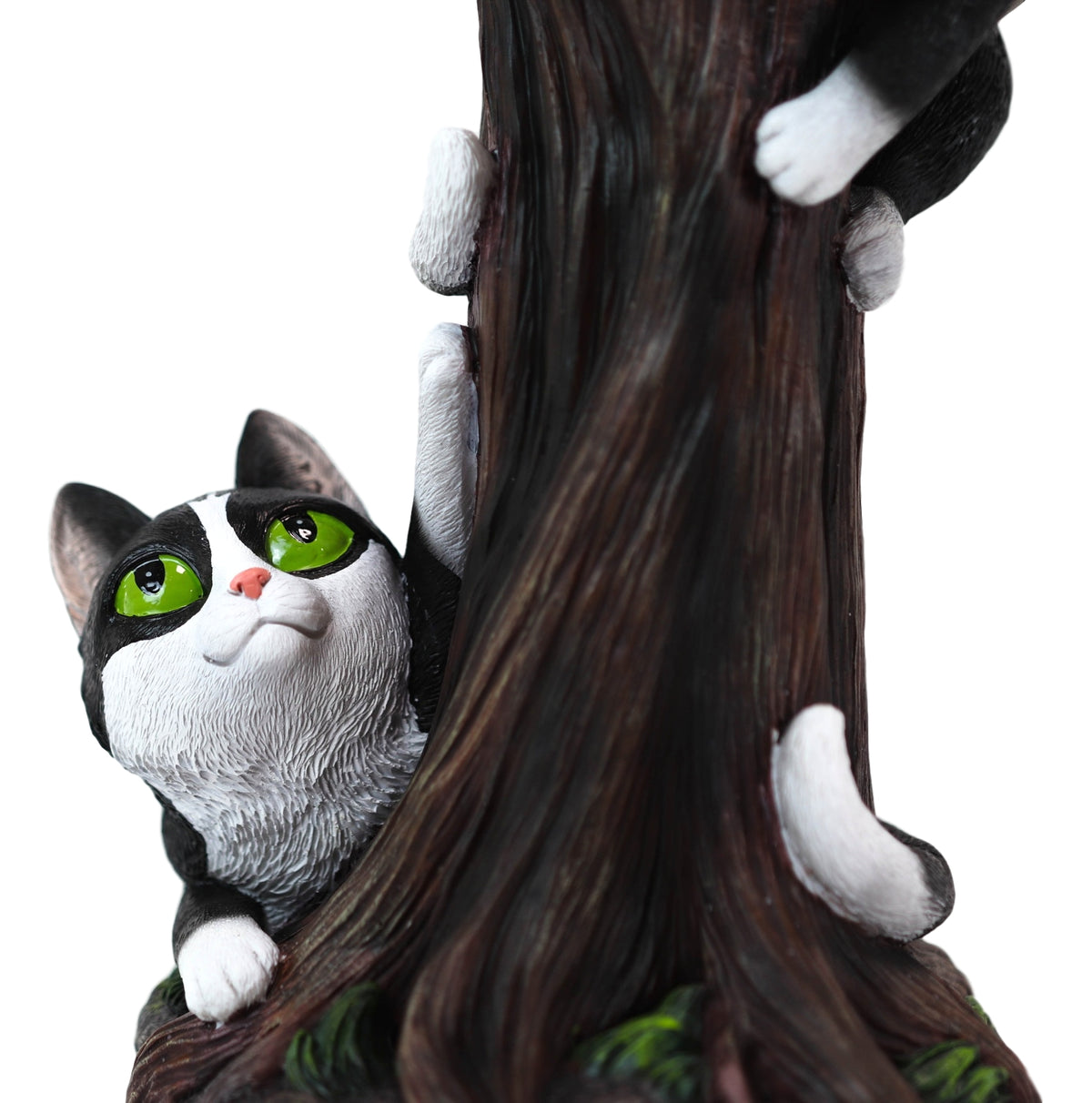 Black Kitten Cats by Garden Tree Outpost Statue With Solar LED Lantern Light - Ebros Gift