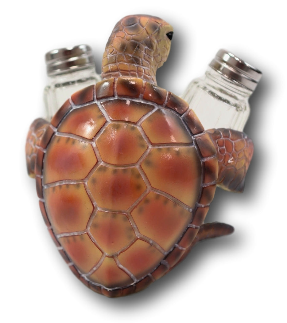 Slowly Seasoned Nautical Ocean Sea Turtle Salt Pepper Shakers Holder Figurine - Ebros Gift