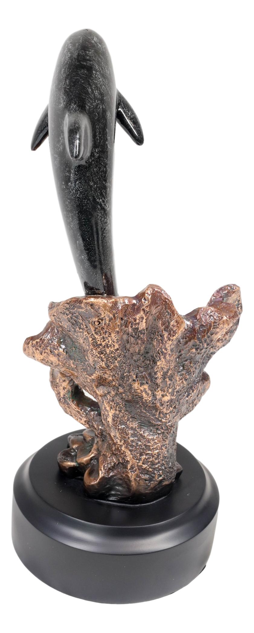 Marine Sea Dolphin Jumping Out Of Water Bronze Electroplated Resin Figurine - Ebros Gift